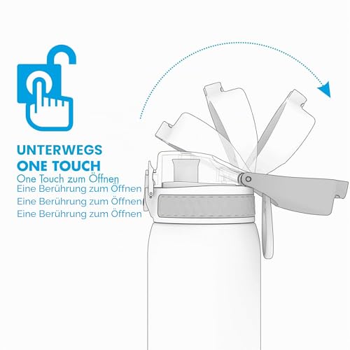 Thumbnail 1 de ion8 Leicht Stahl-Trinkflasche 600 ml – Nicht isoliert, auslaufsicher, Klappdeckel, einfach zu reinigen