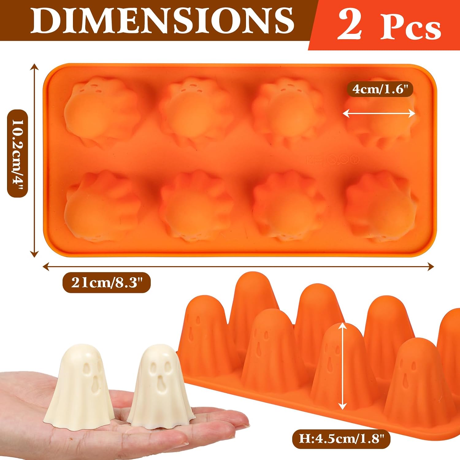 Detalle 2 de Kamehame KA24008DE siliconen Halloweenvormen, 2 stuks, 8 holtes, BPA-vrij