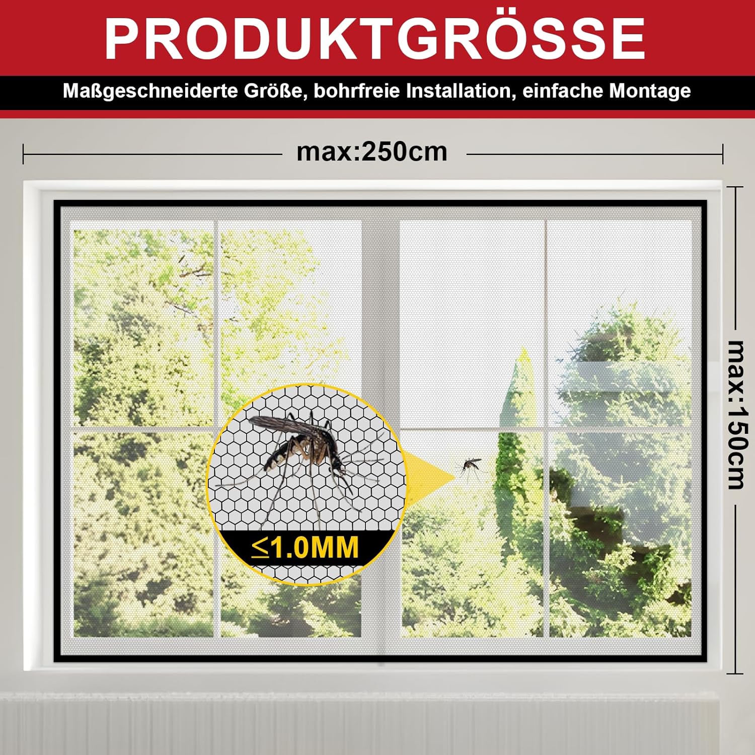 Thumbnail 2 de ZUIYIN Fliegengitter Fenster 150x250 cm – Insektenschutz ohne Bohren mit Upgrade 2.0 Klettband