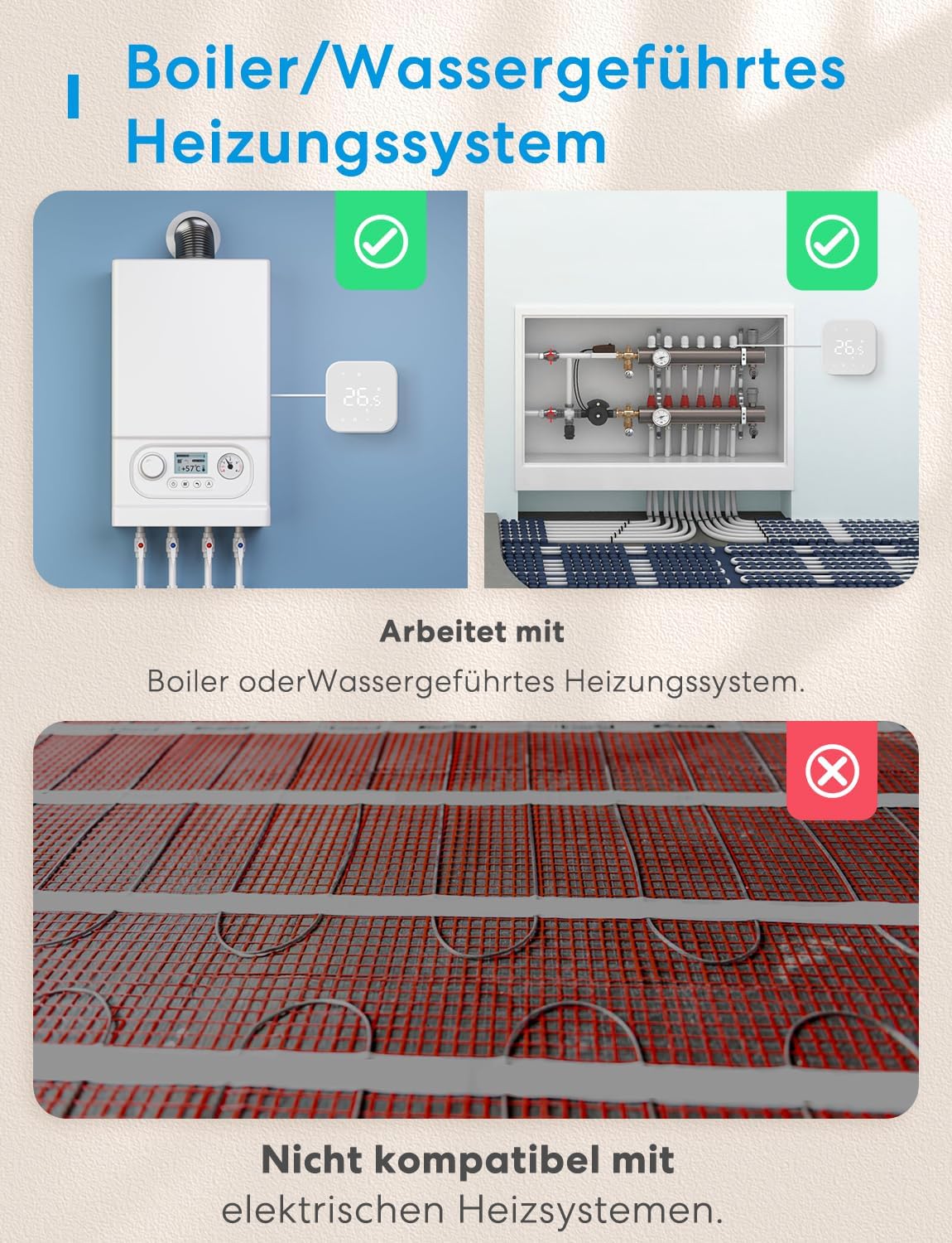 Detalle de Meross Thermostat Matter – Heizungs- und Fußbodenheizungsthermostat (Weiß)