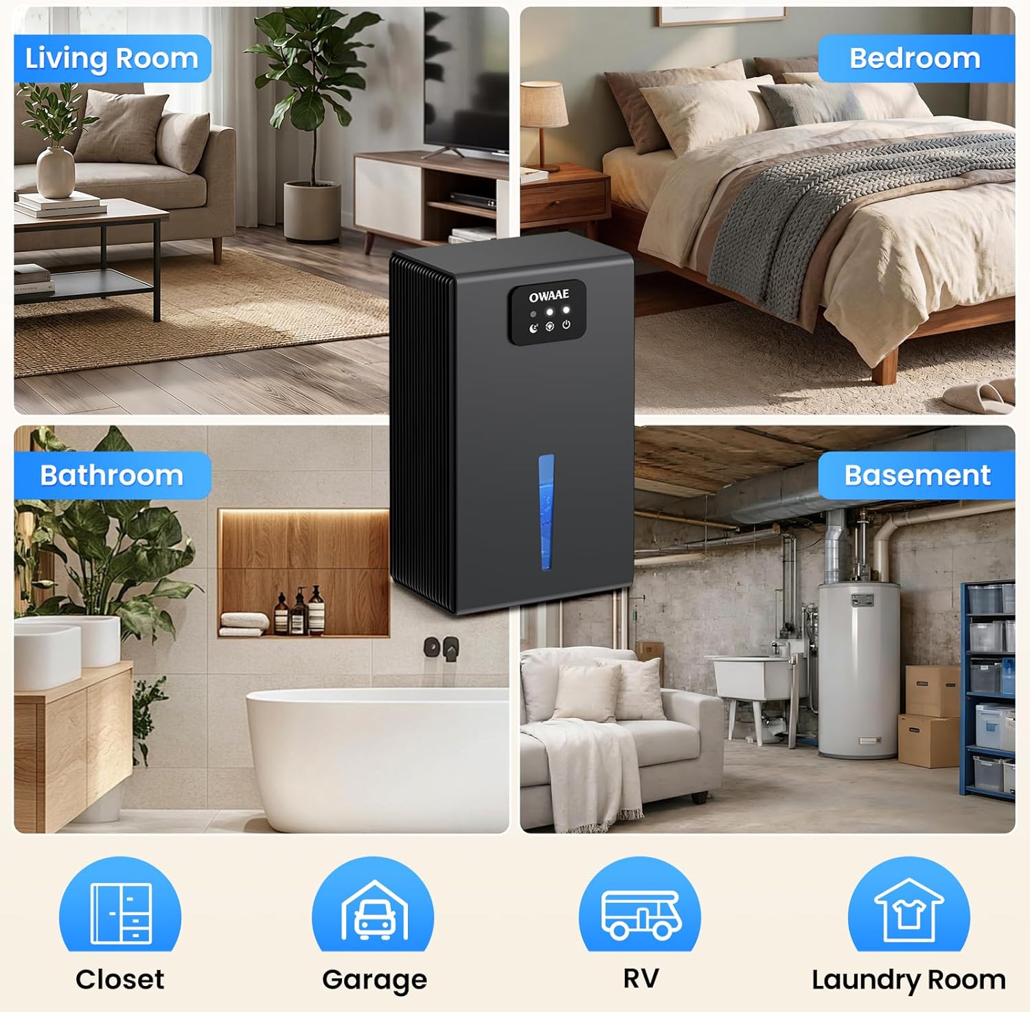 Thumbnail 6 de OWAAE Dehumidifier: Quiet, 1000 sq.ft Moisture Control with 95oz Tank and Ambient LED