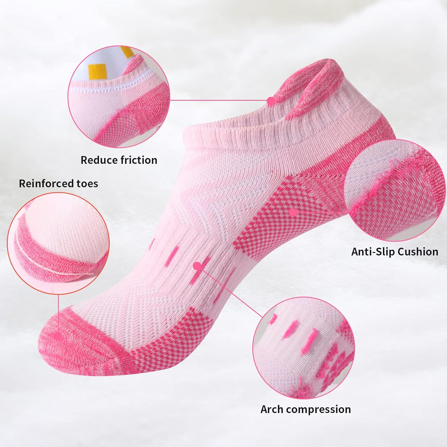 Thumbnail 4 de YOJOOM Women’s Athletic Socks (6 Pairs) – Cotton Cushioned Breathable Low-Cut Trainer & Running Ankle Socks