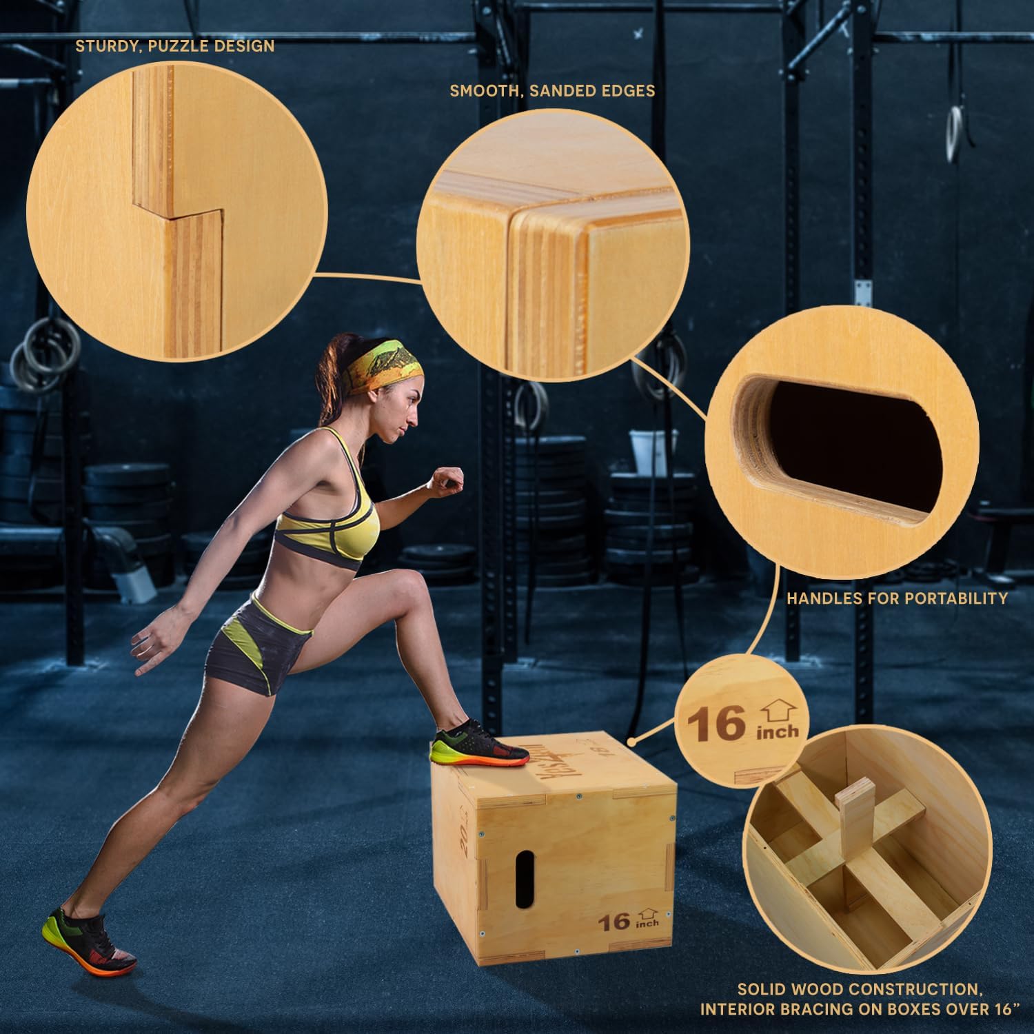 Detalle de Yes4All Scatola Plyo 3 in 1 in legno antiscivolo – scatola pliometrica per palestra domestica e allenamento all'aperto