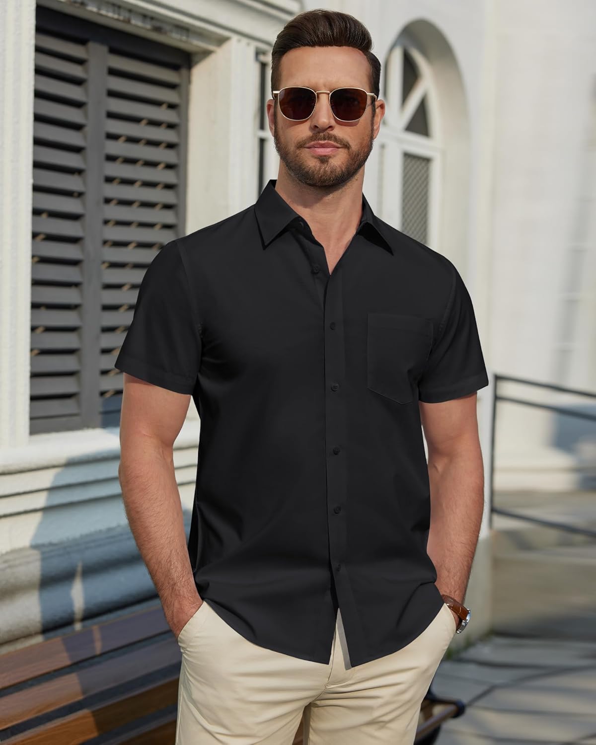 Thumbnail 2 de J.VER Herren Kurzarm Businesshemd Regular Fit mit Taschen – für Hochzeit, Büro & Freizeit