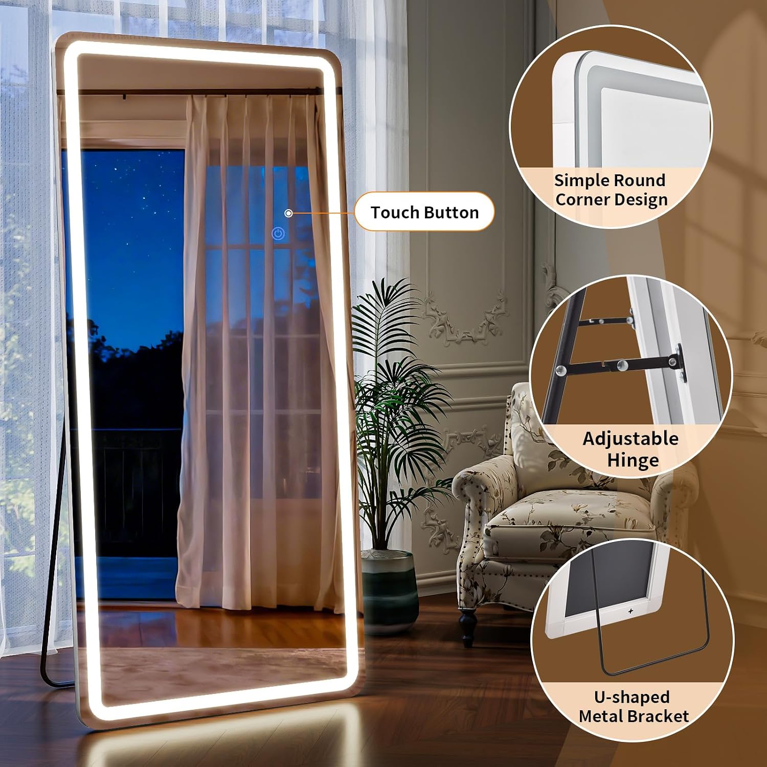 Detalle 2 de ZENOMIRRIS LED Full-Length Mirror, 32 x 71 Inch
