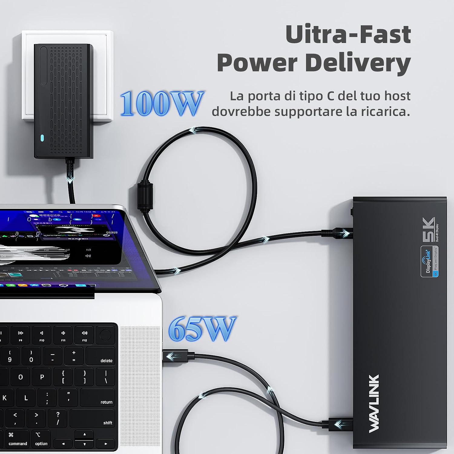 Detalle 2 de WAVLINK DisplayLink docking station USB-C universale con 2 HDMI, 1 DP e USB 3.0 (fino a 4K/60 Hz) + Gigabit Ethernet