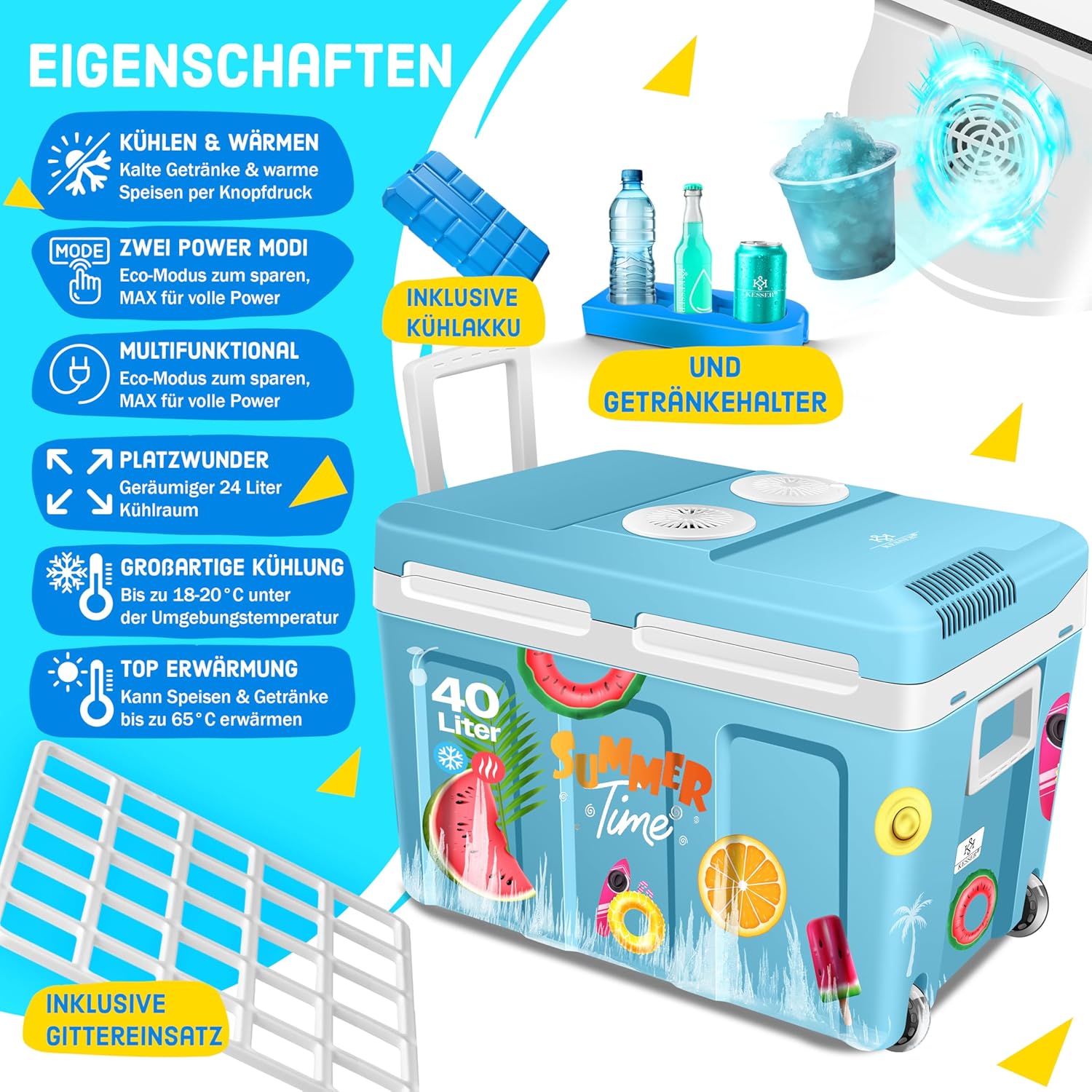 Thumbnail 1 de KESSER Kühlbox 40 l mit Rollen – thermo-elektrisch, kühlt und wärmt (12 & 230 V) mit ECO/MAX Modus