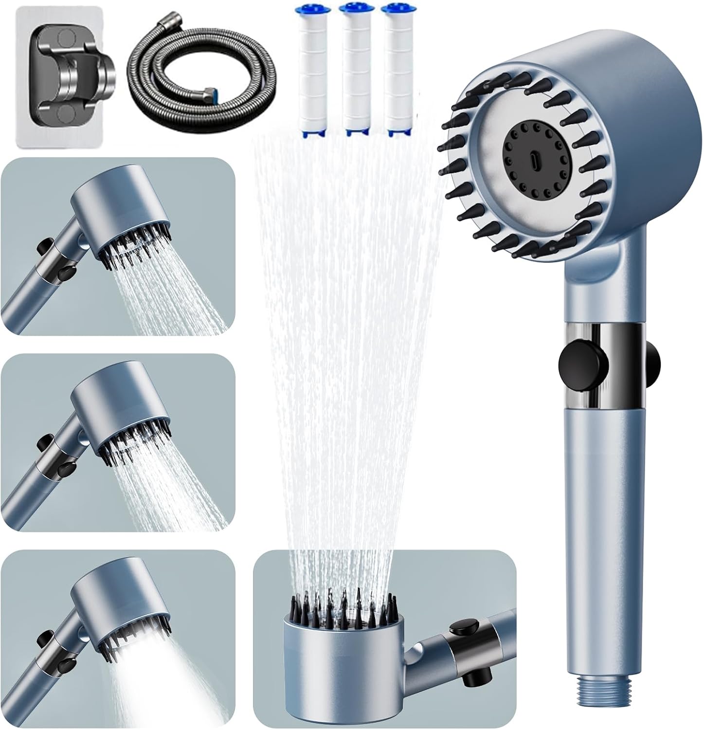 Thumbnail 6 de Arbudspro alcachofa de ducha con filtro antical y manguera de 1,5 m (15 pasos), 3+1 modos de rociado