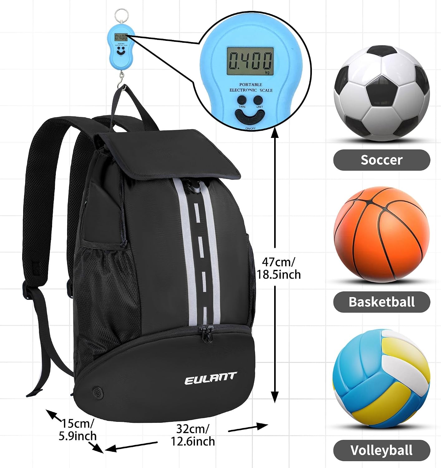 Thumbnail 1 de EULANT Mochila deportiva con compartimento para zapatos 47 cm