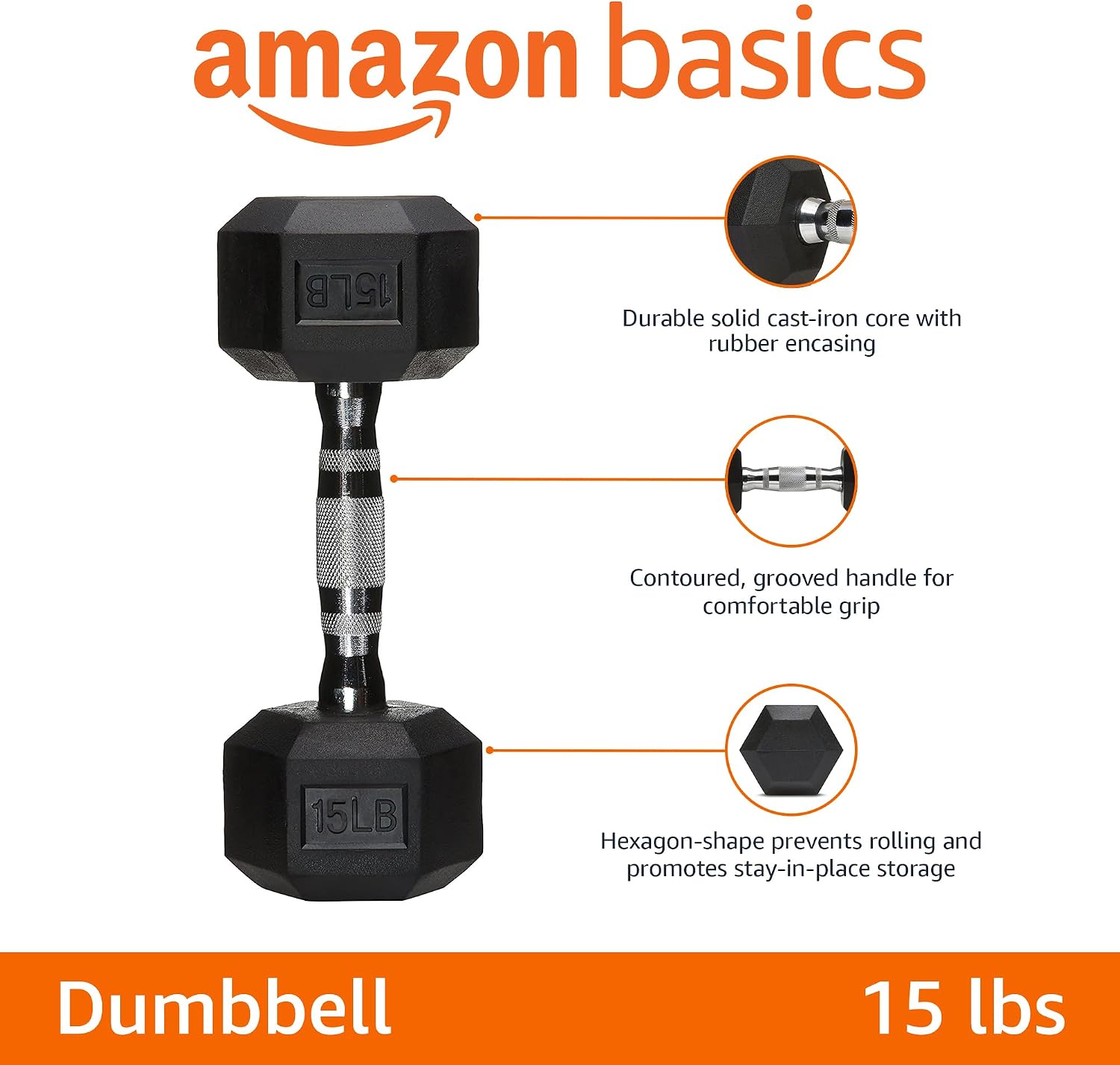 Detalle 2 de Amazon Basics Rubber Hex Dumbbell ⚙