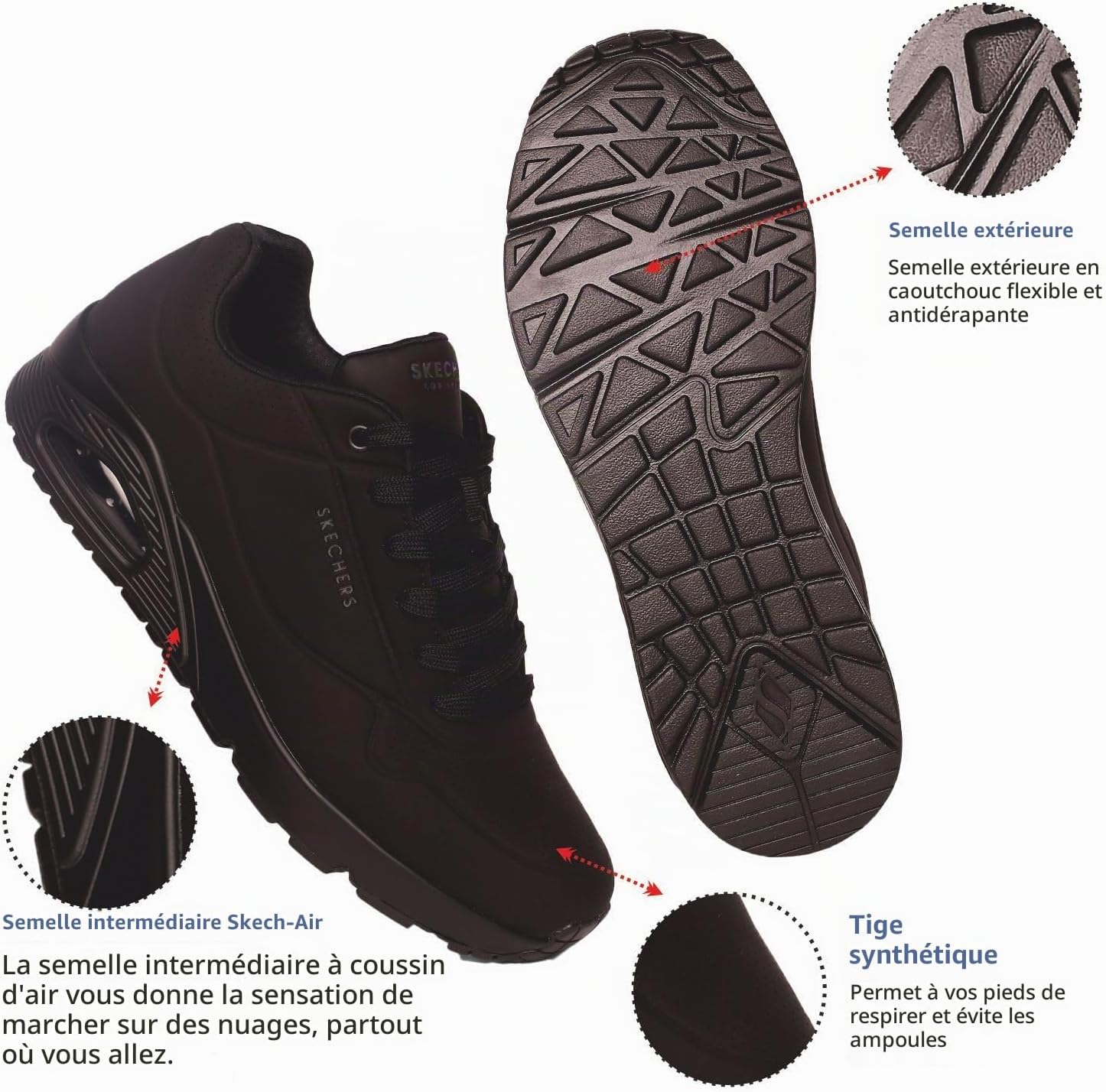 Detalle de Skechers Uno Stand On Air Baskets Homme – Black Durabuck Trim, 43 EU