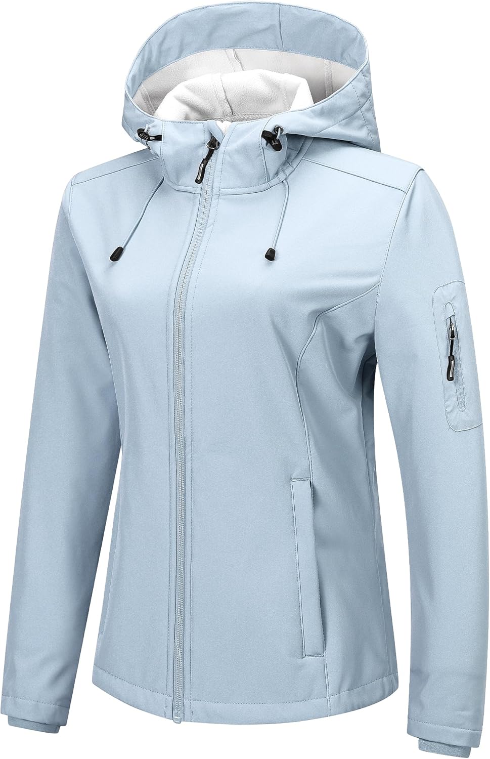 Detalle de Outdoor Ventures Damen Softshelljacke – wasserdichte, atmungsaktive Übergangsjacke mit Kapuze