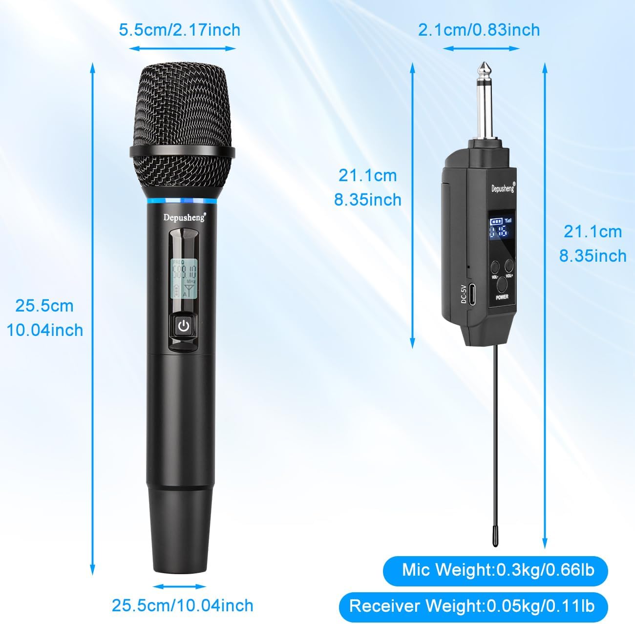 Thumbnail 6 de Depusheng US-S2 Mic UHF Wireless Handheld Microphone with Metal Body and RGB Lighting