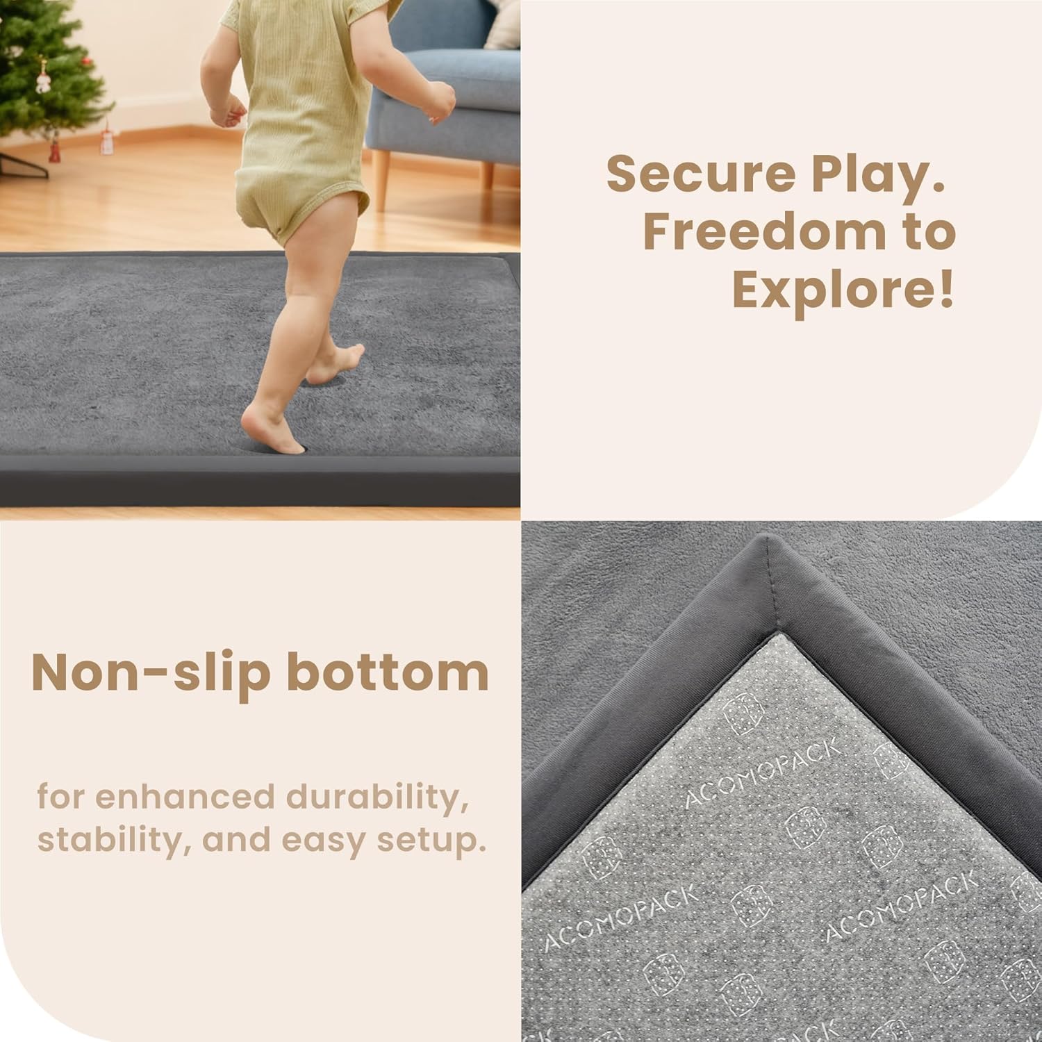Thumbnail 3 de ACOMOPACK 1.3-inch Memory Foam Play Mat with Non-Slip Backing (39×59, Dark grey)