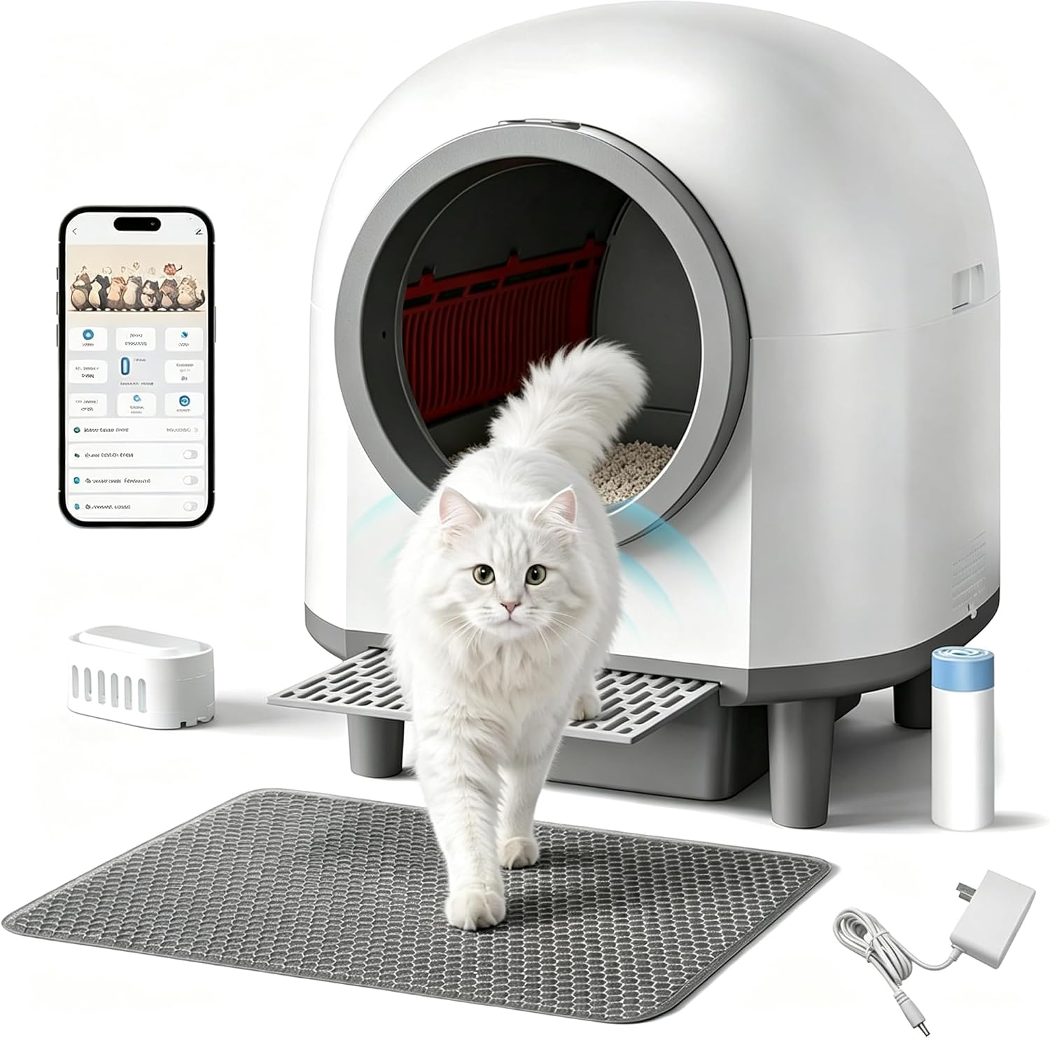 Detalle de whiffee HYGXTH002 Self-Cleaning Cat Litter Box with App Control and 10 Sensors