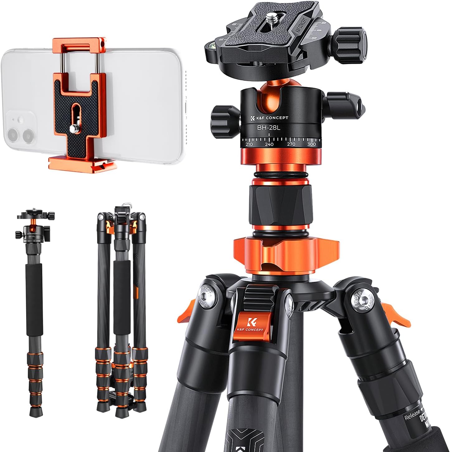 Thumbnail 6 de K&F CONCEPT 200 cm Stativ (78 inch) mit 90° Mittelsäule, Kugelkopf und 1/4-Zoll Gewinde für DSLR
