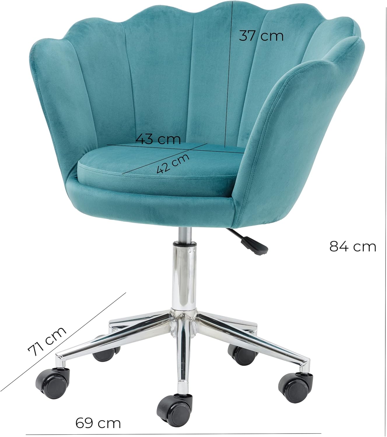 Detalle de Baroni Home Poltrona Imbottita con Schienale a Conchiglia in Velluto Tiffany con Ruote Argento – Alta Comfort e Design per Scrivania