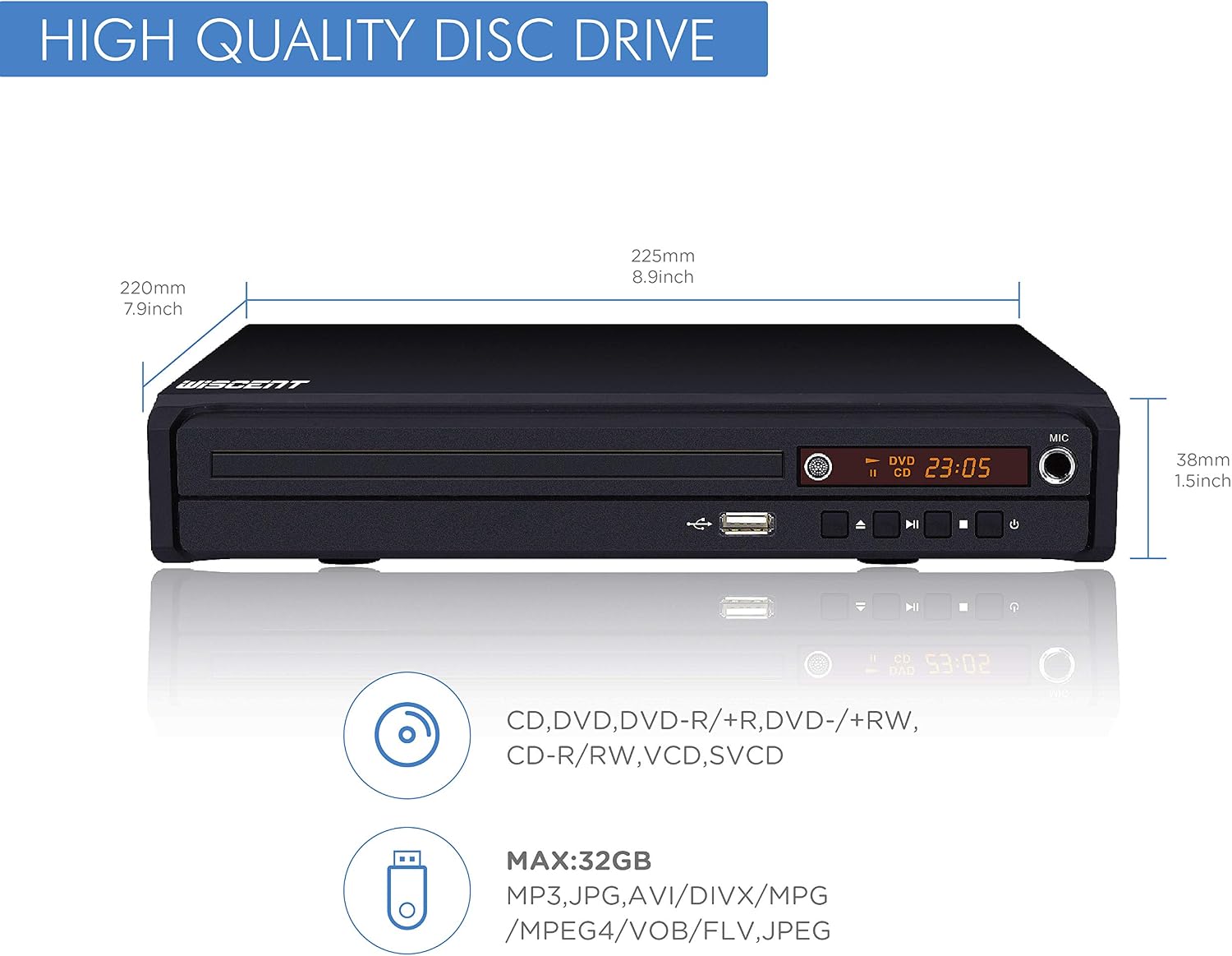 Thumbnail 3 de WISCENT Lettore DVD compatto multi-regione: riproduzione versatile per casa