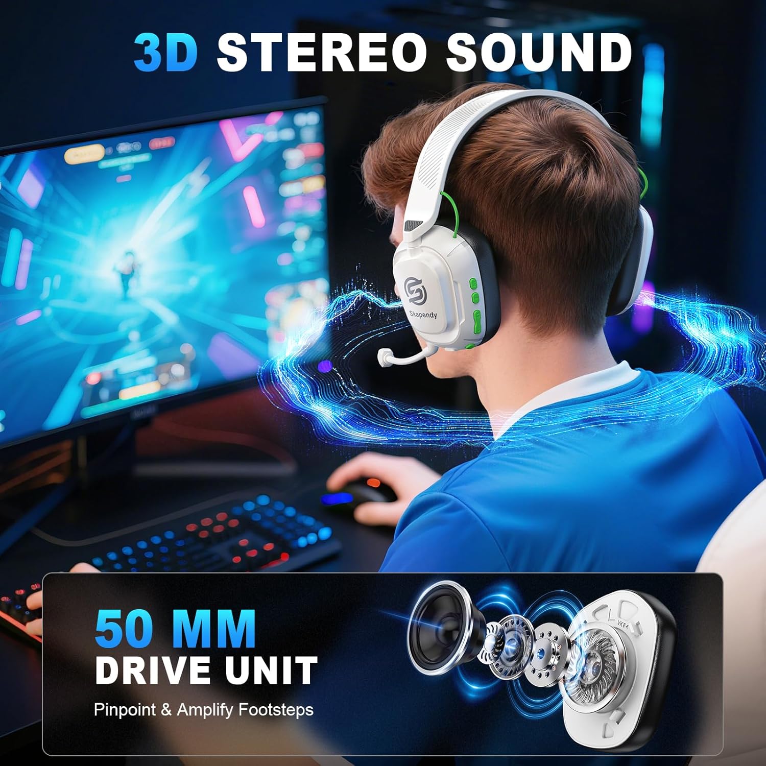 Thumbnail 1 de SKAPENDY Wireless Gaming Headset (2.4GHz + Bluetooth) for PC, PS5, PS4, Switch, Mac
