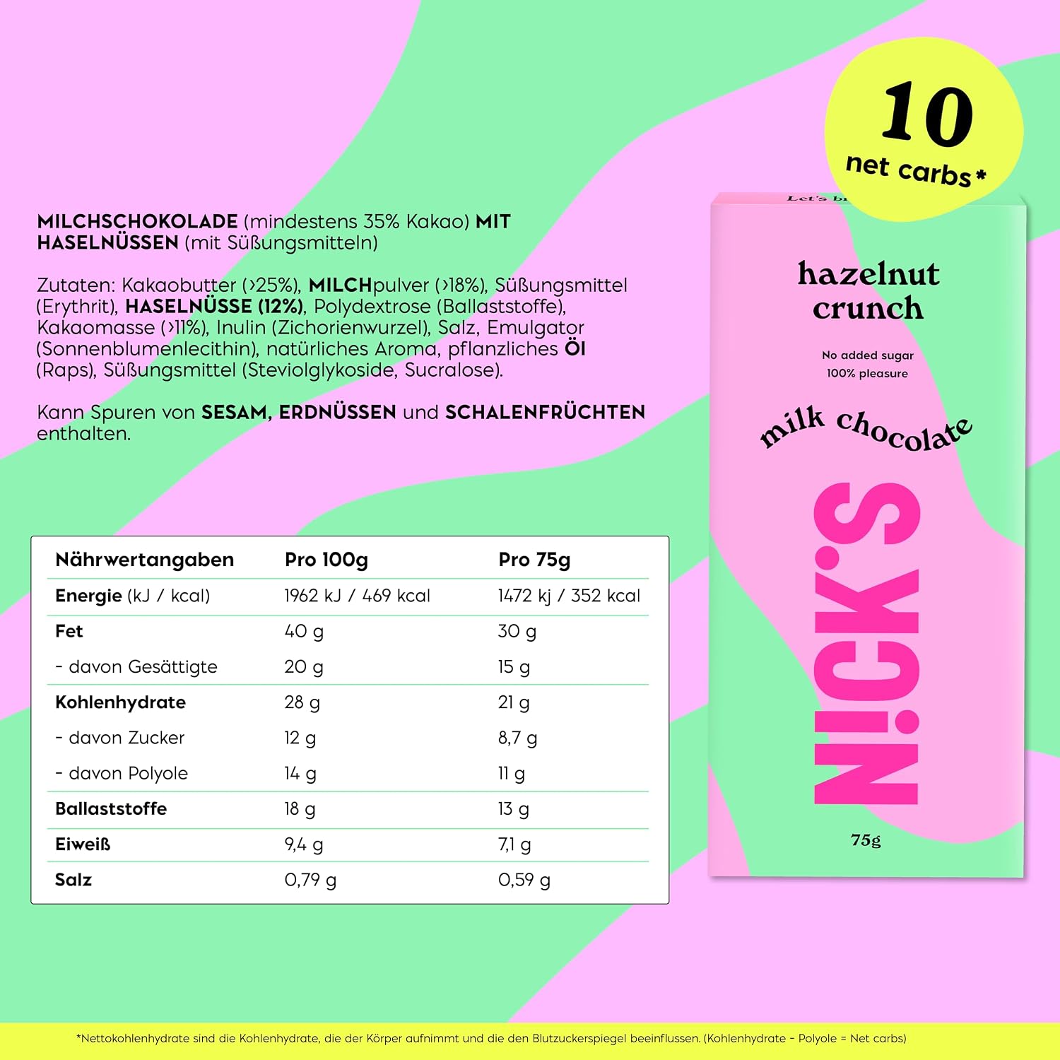 Detalle 2 de NICKS Milchschokolade Haselnuss Crunch 3x75 g