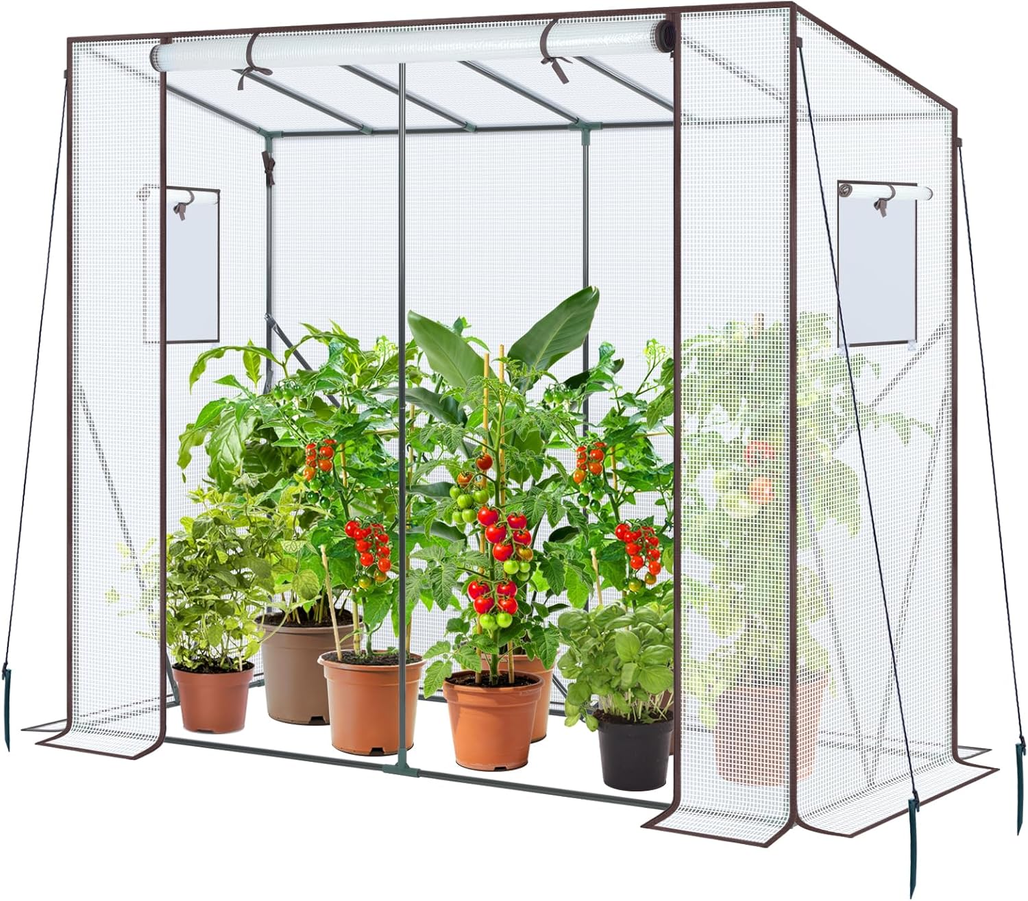 Detalle de Ohuhu Walk In Greenhouse (Portable Tomato Greenhouse) with PE Cover & Roll-Up Door, White 200x77x170 cm