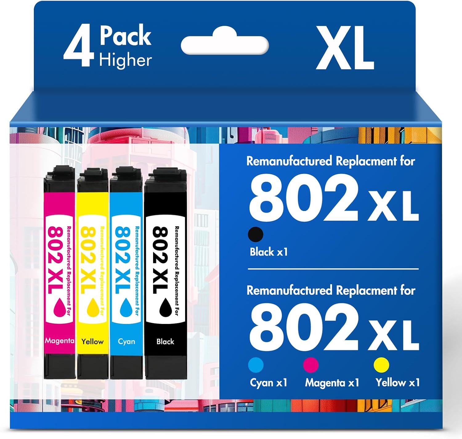Detalle de Toner Bank 802XL Remanufactured Ink Cartridge 4-Pack for Epson, Black and CMY