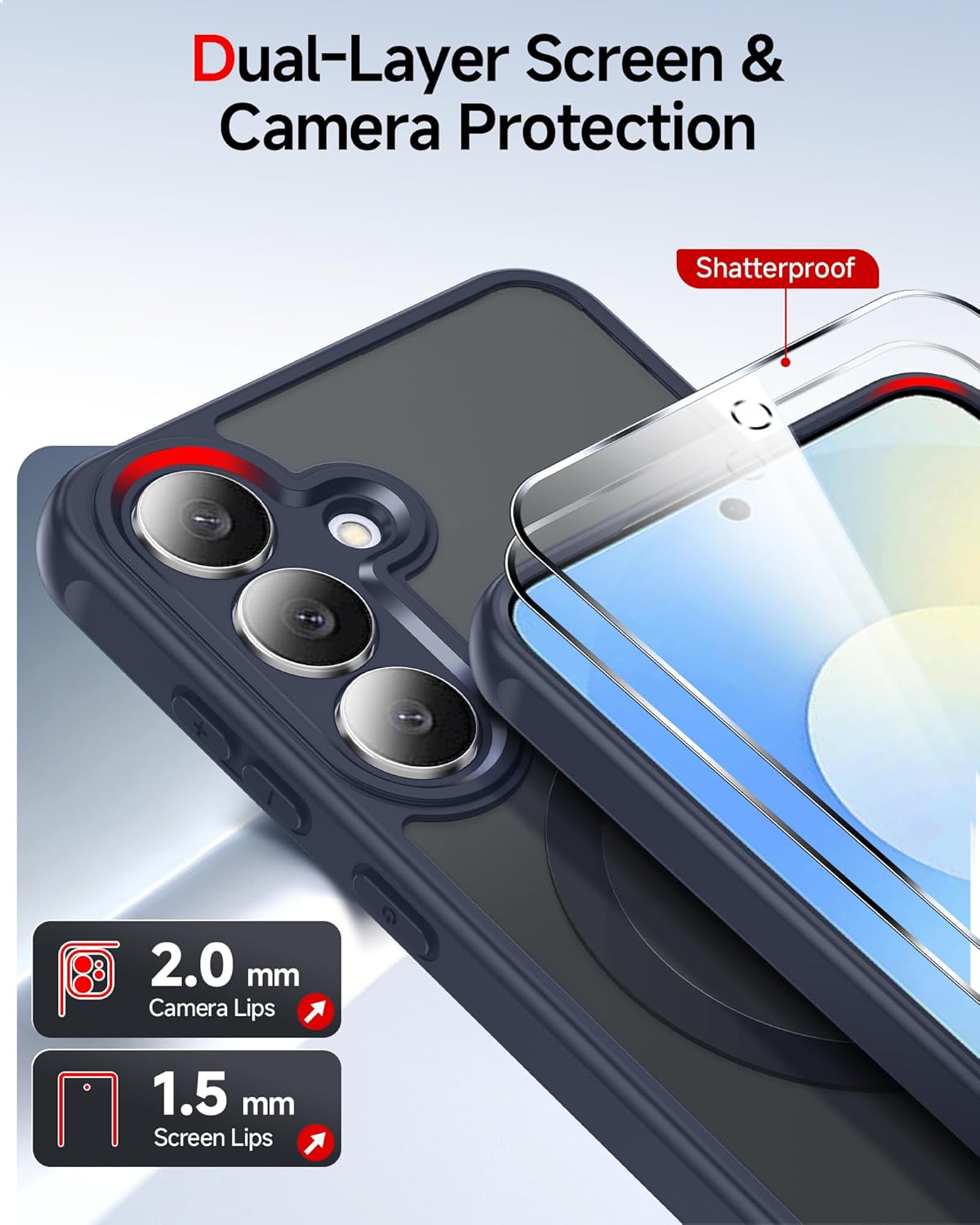 Thumbnail 3 de LeYi Galaxy S25 FE Case with Magnetic Glass protectors – Translucent Matte Back, Slim Shockproof, with MagSafe (Blue)