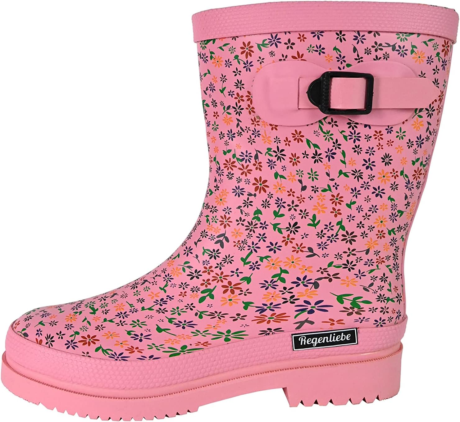 Detalle de Regenliebe Damen Gummistiefel Flowers – halbhoher Regenstiefel mit kälteisolierender Einlegesohle