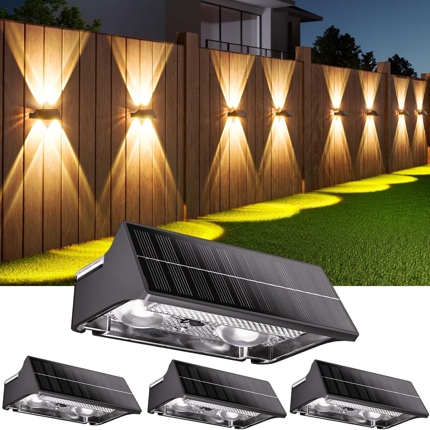 Detalle de AIXPI Solar Fence Lights Outdoor Garden (4 Pack) – RGB 11 Modes, Up/Down Lighting, IP65 Water Resistant