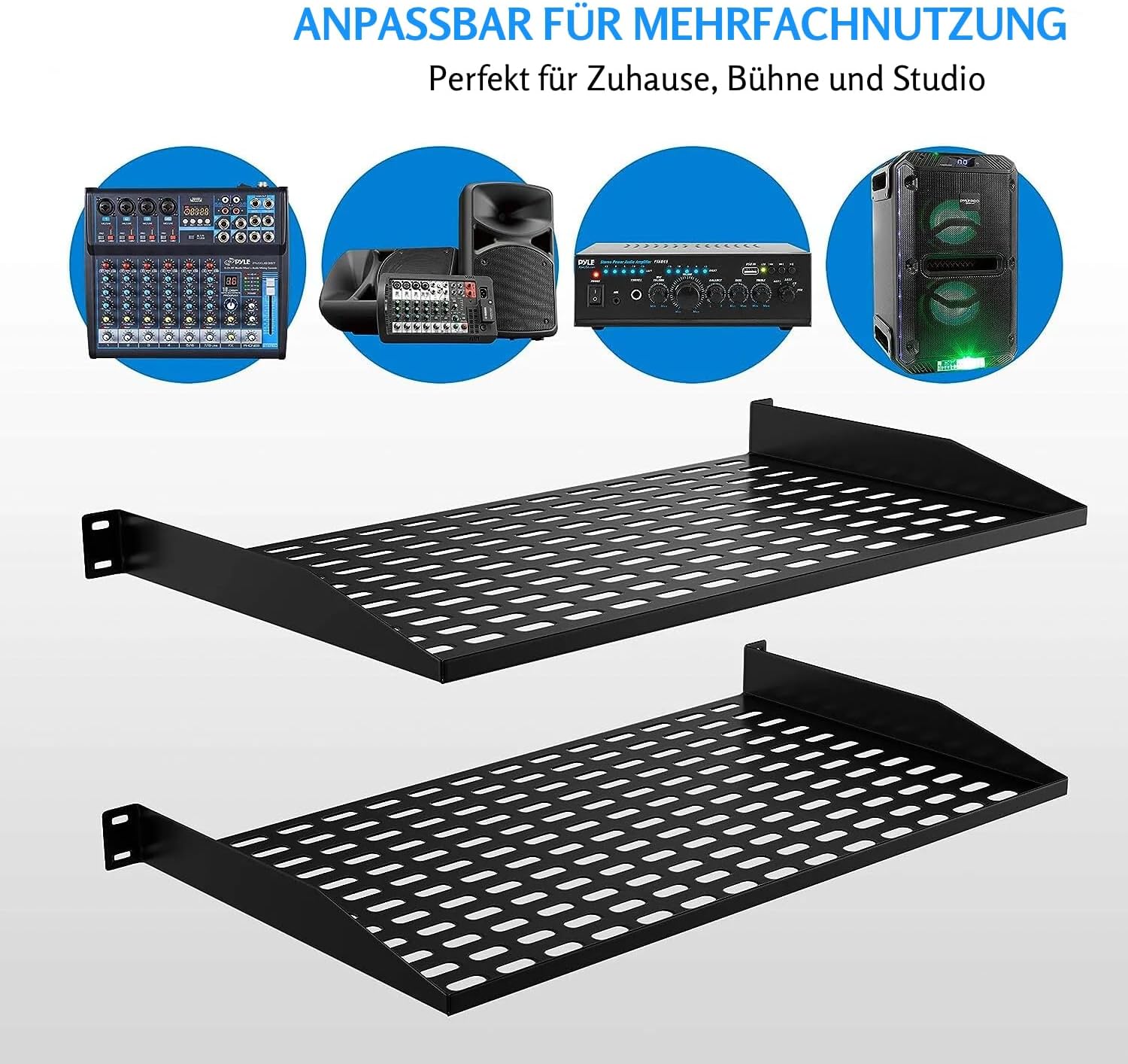 Thumbnail 3 de Pyle Fachboden 2er-Set 19 Zoll 1U Rack Shelf – belüfteter Stahlrackboden mit 50 kg Tragkraft