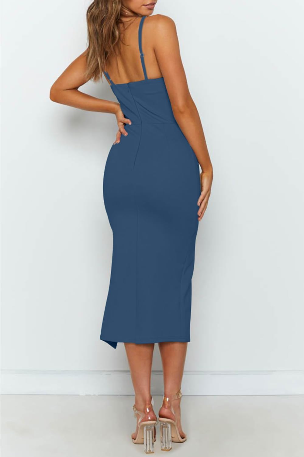 Thumbnail 2 de OWIN Women's Adjustable Spaghetti Straps Sleeveless High Waist Split Midi Bodycon Cocktail Dress