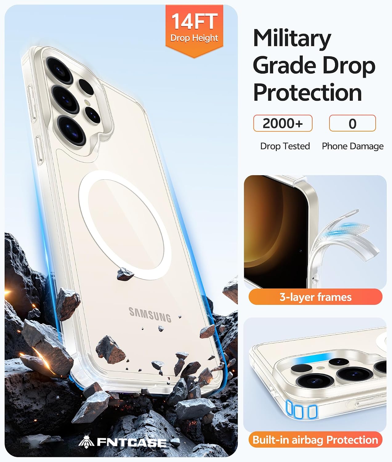 Detalle 2 de FNTCASE Galaxy S23 Ultra Case with MagSafe – Clear, Anti-Yellowing, 14ft Military-Grade Protection
