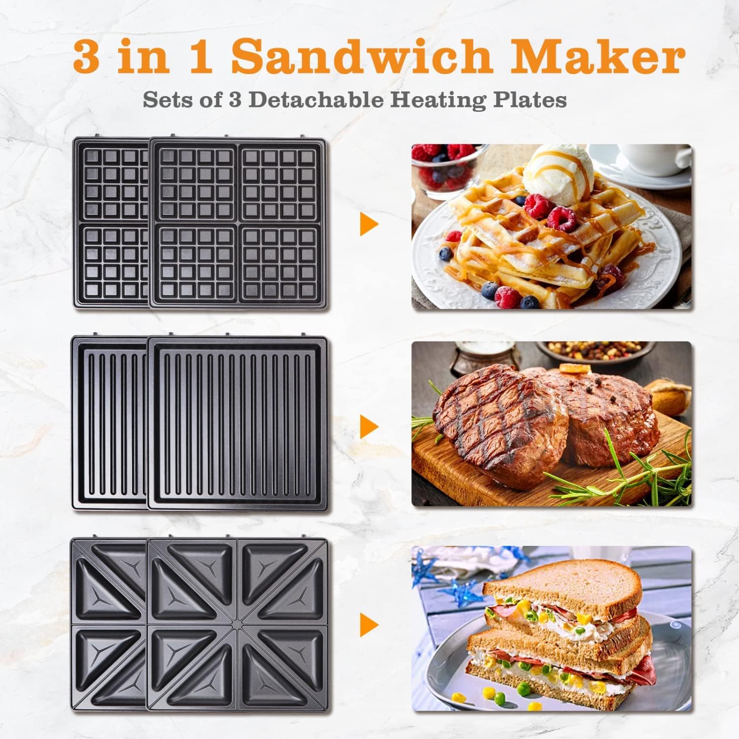 Thumbnail 4 de Taylor Swoden Bruno 3‑in‑1 Sandwichmaker mit Waffeleisen- und Grillplatte, 1200 W (für 4 Sandwiches) – herausnehmbare Antihaftplatten