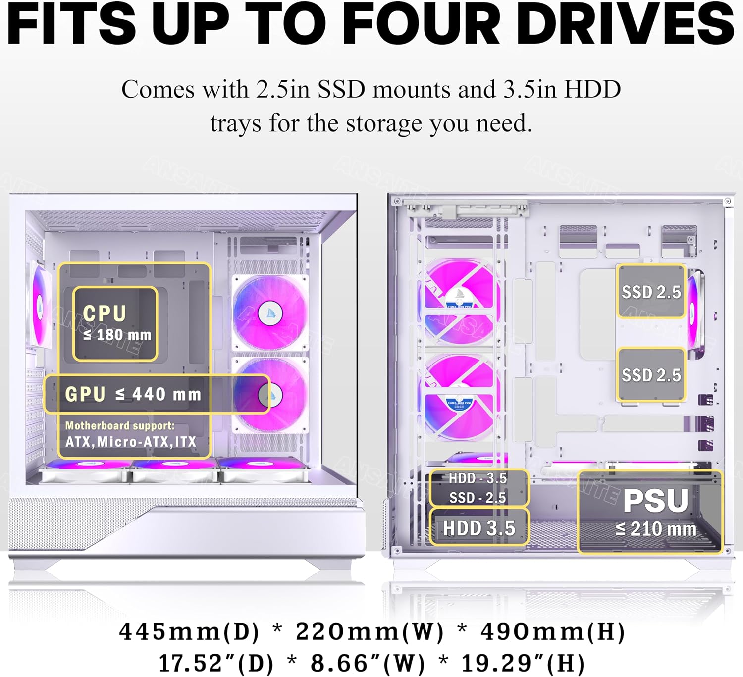 Thumbnail 3 de ANSAITE ATX PC Case with 6 ARGB Fans and Panoramic Glass Window