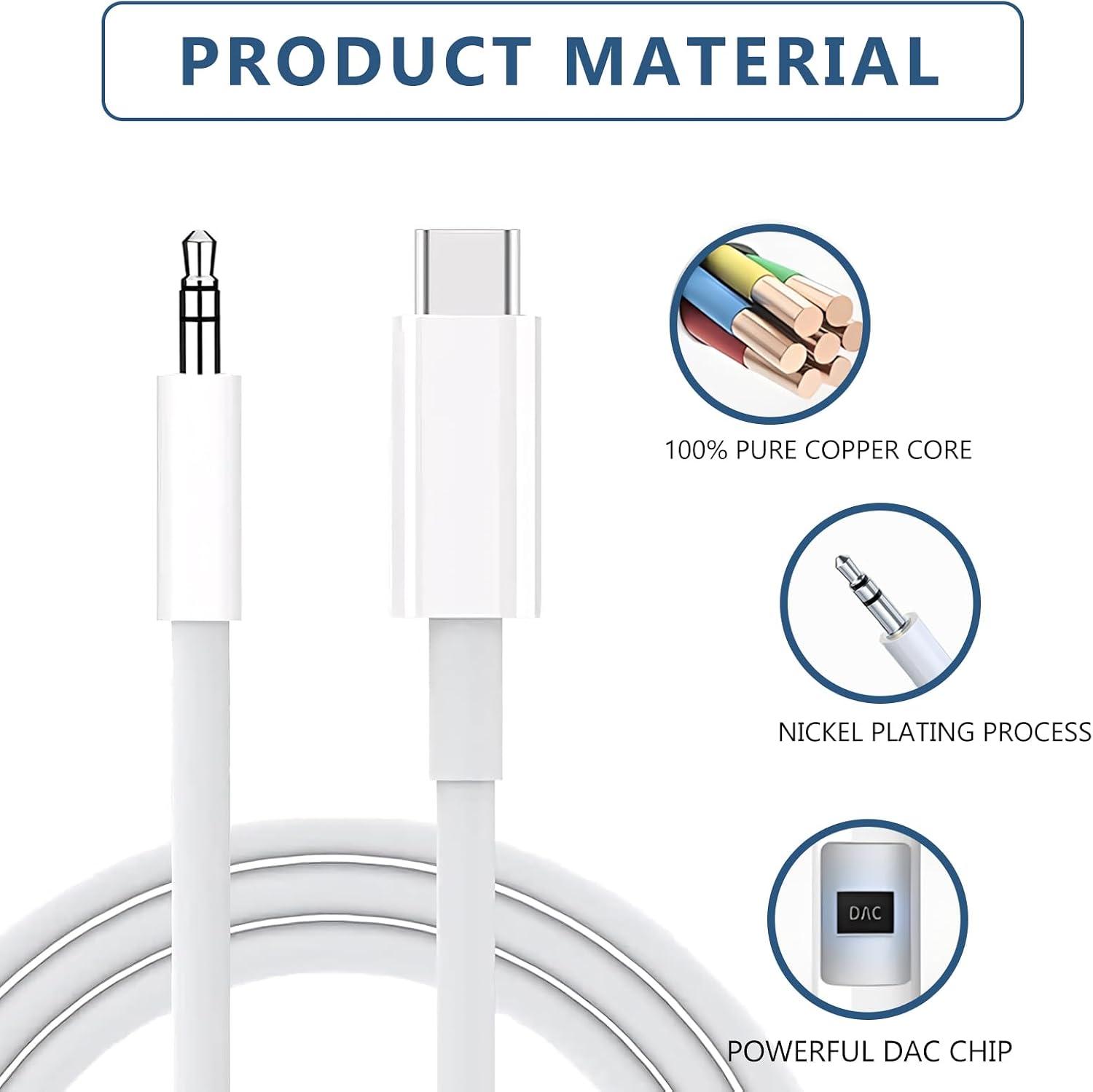 Detalle 2 de USB C to 3.5mm Aux Cable, 3.3 ft ⚡