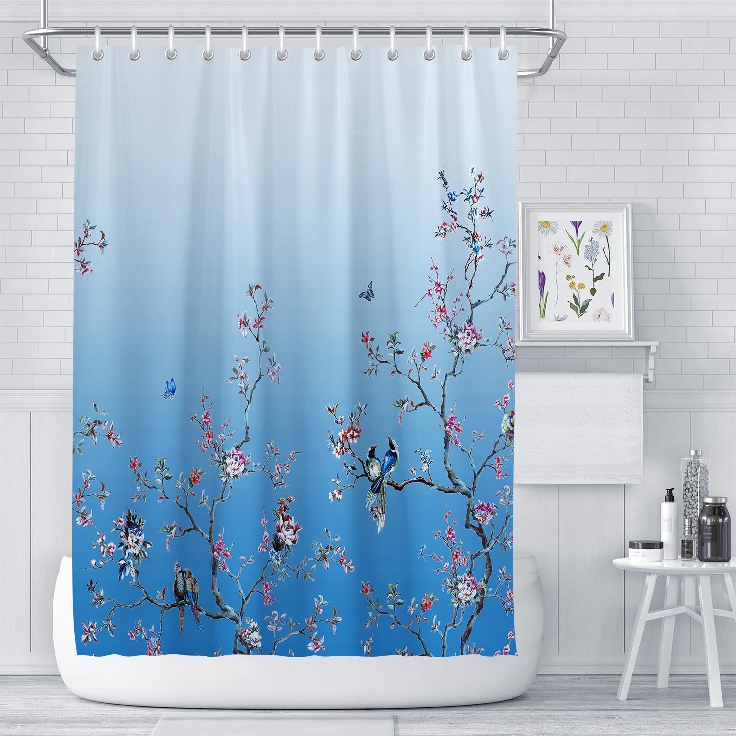 Thumbnail 6 de LIVETTY Ombre Blue Bird Extra Long Shower Curtain 200cm × 200cm with 12 Hooks