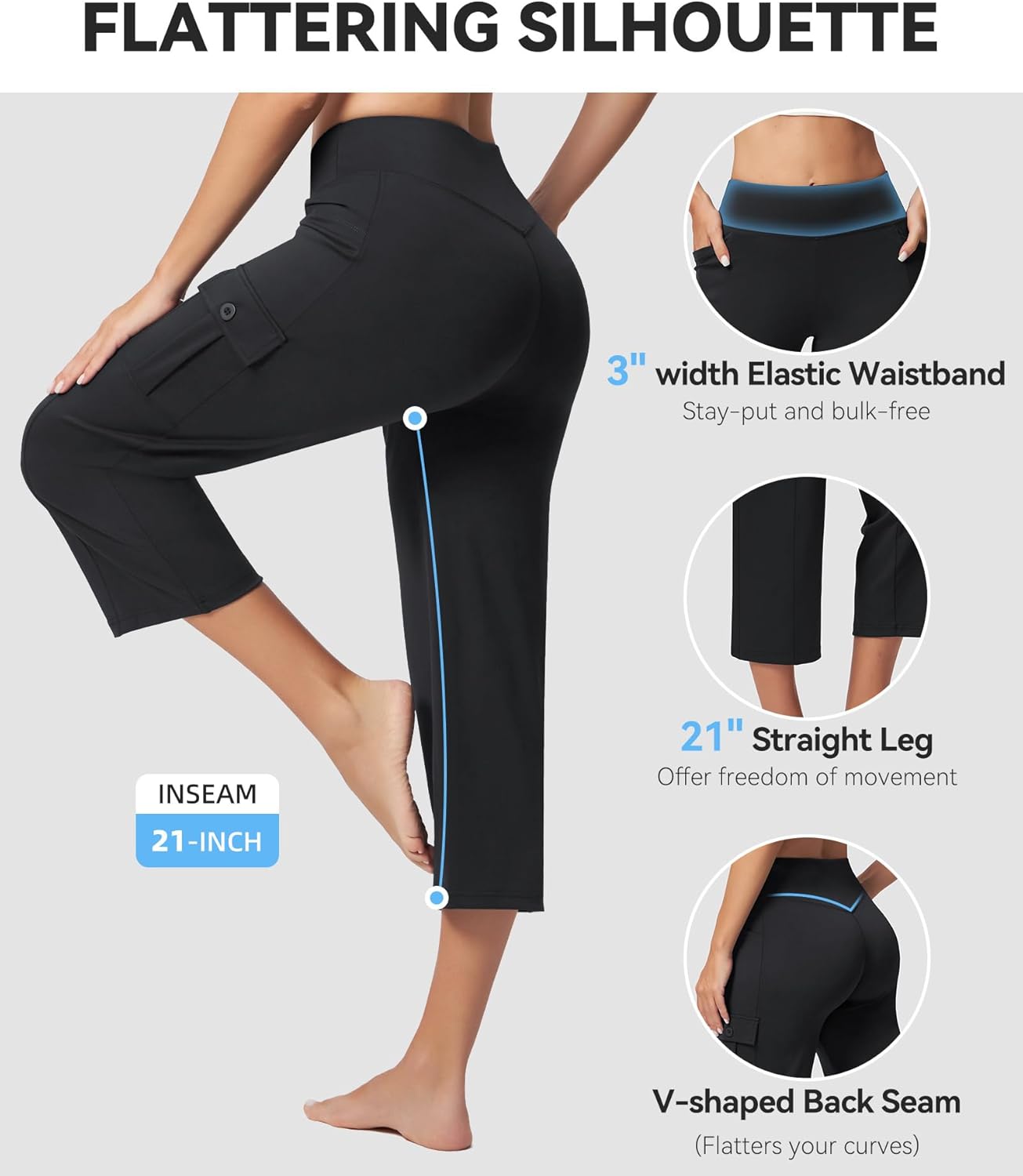 Thumbnail 4 de Casei Women's 21" Yoga Capris High Waisted with Pockets Cargo Capri Pants