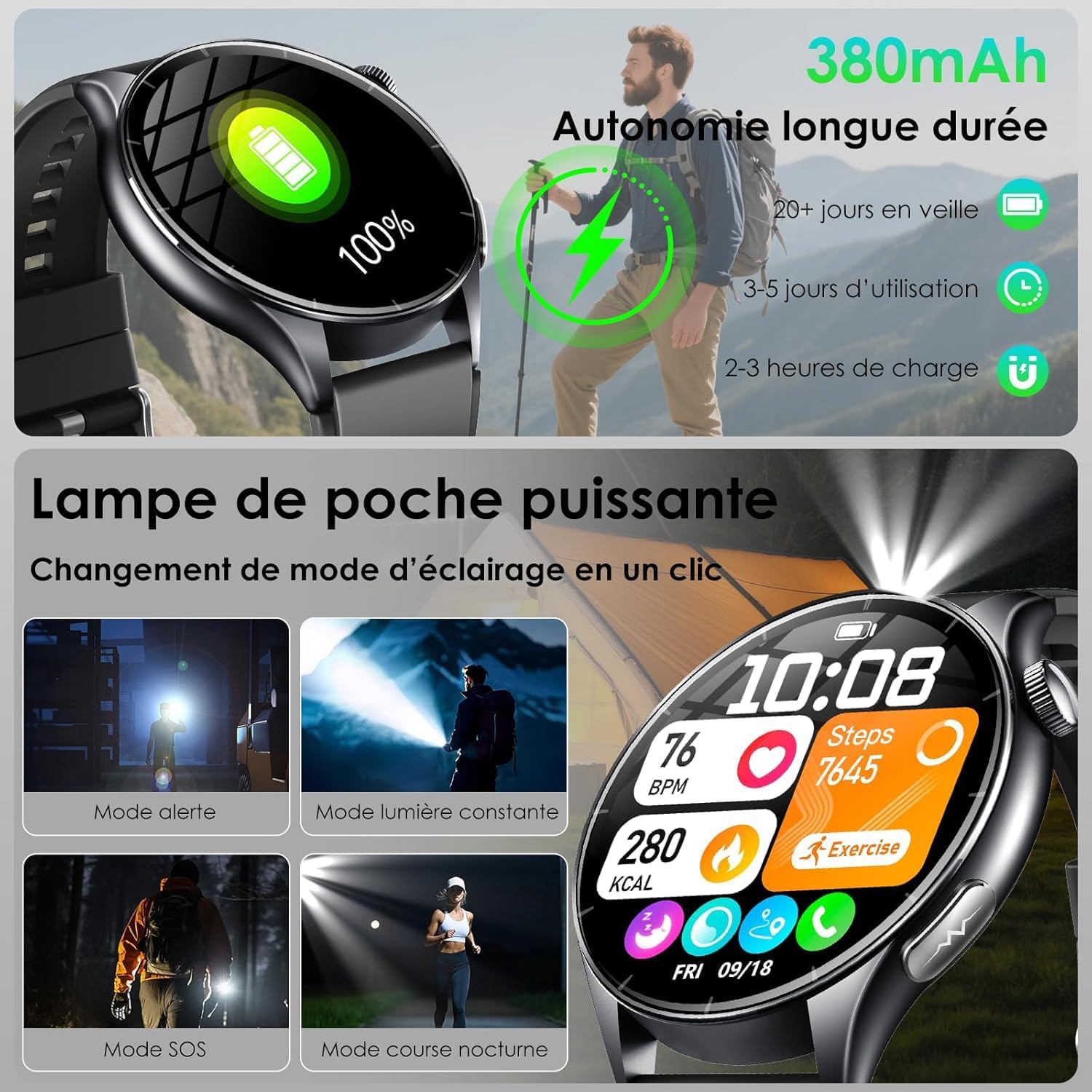 Thumbnail 4 de Montre Connectée Homme 2026 avec ECG, Pression artérielle et Suivi Santé – 1,56'' AMOLED, LED, Bluetooth SOS