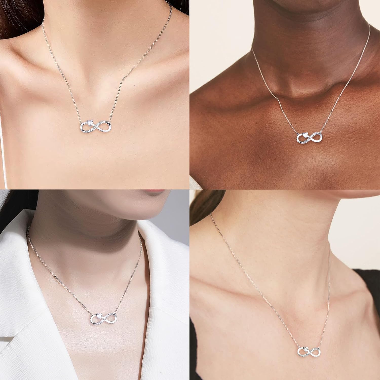 Thumbnail 1 de ADVIOK Infinity Necklace for Women in 925 Sterling Silver with Heart Cubic Zirconia Pendant