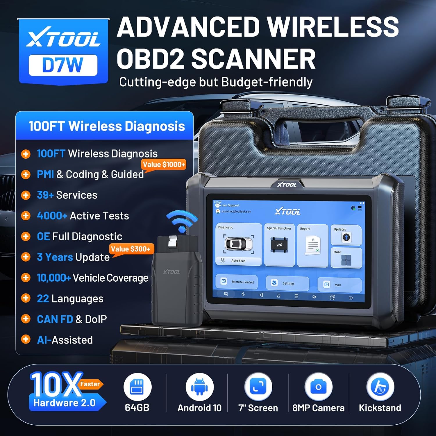 Detalle 2 de XTOOL D7W OBD2 Scanner Diagnostic Tool (2026 Wireless Ver.)