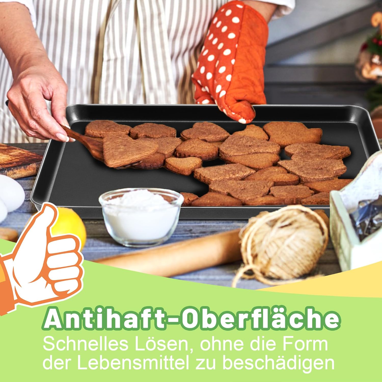 Detalle de HaWare Backblech 2er Set Groß – Antihaft Ofenbleche 40,5 × 30,5 × 2,5 cm, rostfrei & leicht zu reinigen