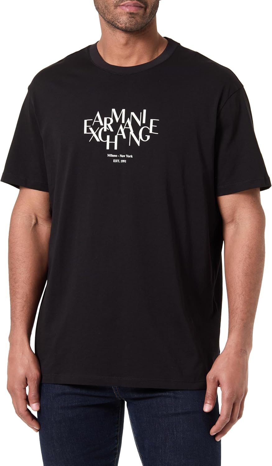 Detalle de Armani Exchange 3D Printed Front Logo Plain T-Shirt Uomo – Cotone 100%