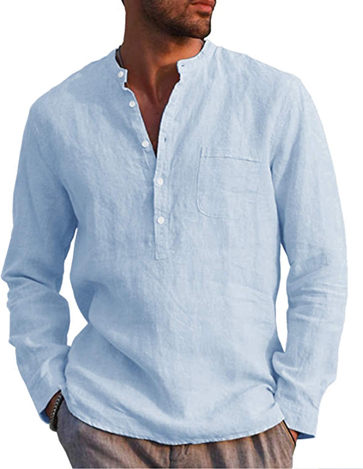 Detalle de AUDATE Herren Leinenhemd Regular Fit mit Knöpfen