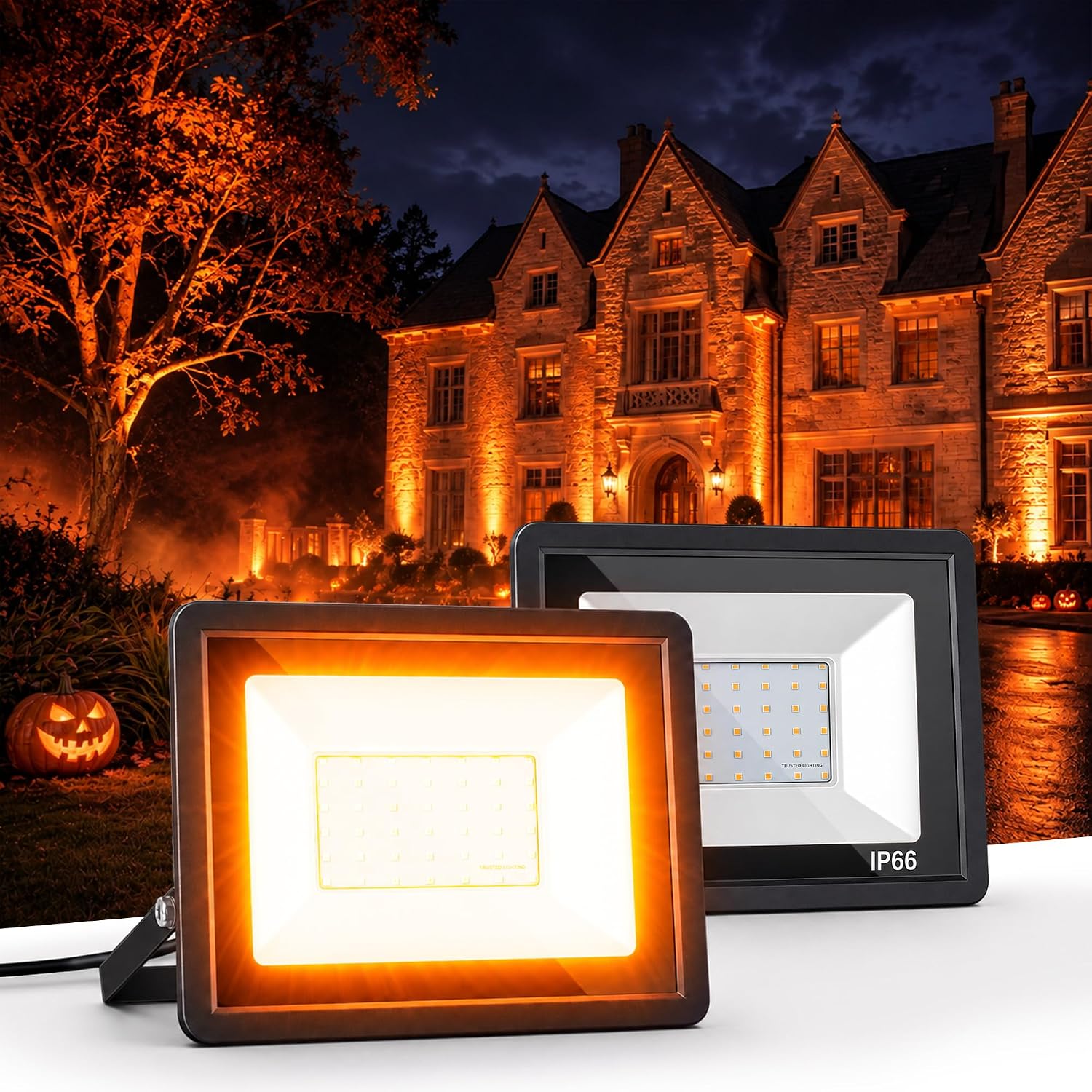 Detalle de L LOHAS LED A-GK-FL002ORUS-2 Orange Outdoor Floodlights, 2-Pack, IP66