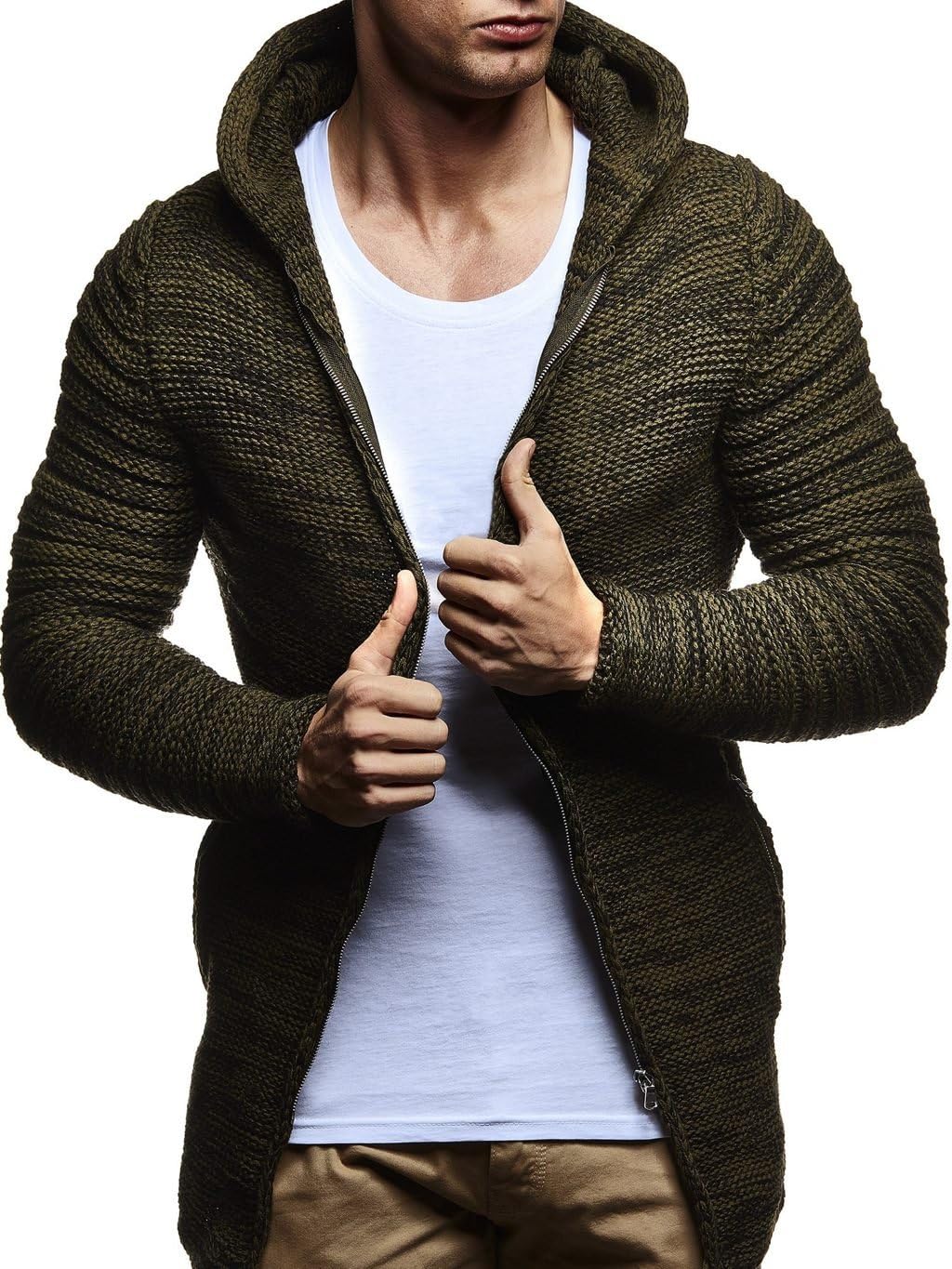 Detalle de Leif Nelson LN20741 – Hoodie cardigan zippé en tricot à capuche pour homme