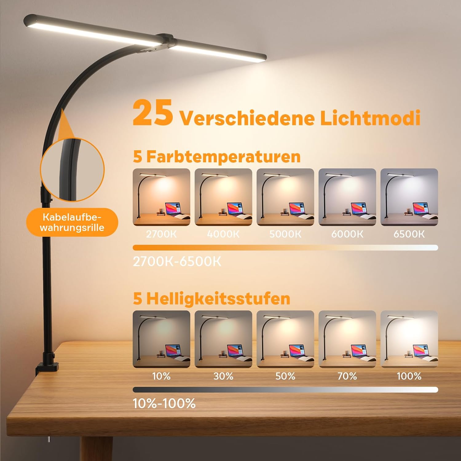 Detalle 2 de APMIEK Doppelkopf Schreibtischlampe 24W LED