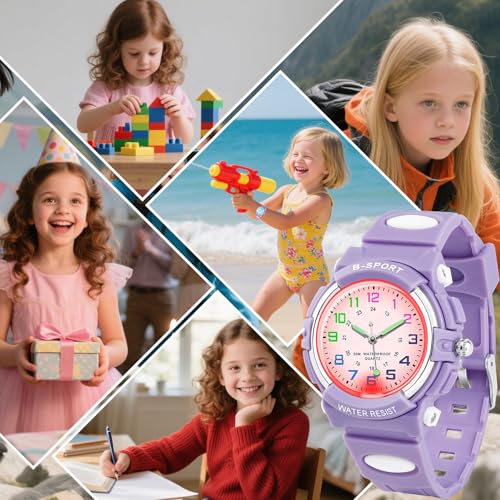 Thumbnail 5 de GUUMUXIN Lernuhr für Kinder – Analoge Uhr mit bunten Lichtern, TPU Armband, 30 m wasserdicht (5–16 Jahre)