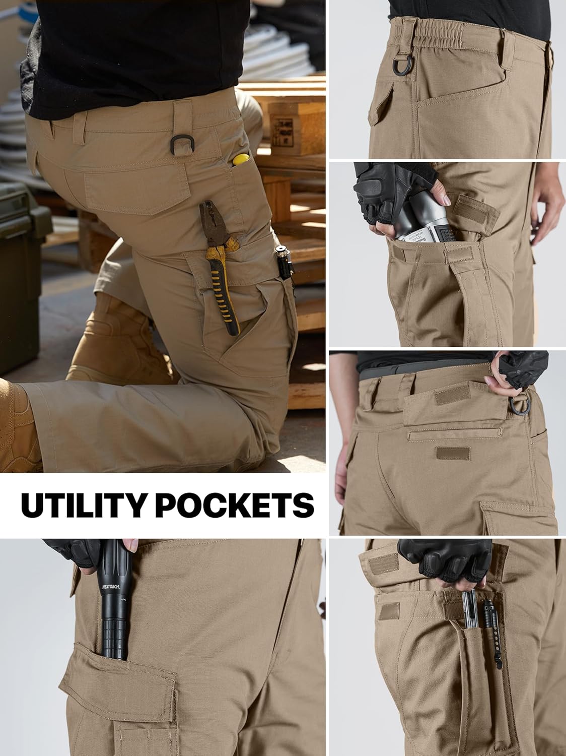 Thumbnail 3 de FREE SOLDIER Men’s Tactical Pants Water-Resistant Ripstop Cargo Work Pants (EDC / Hiking)