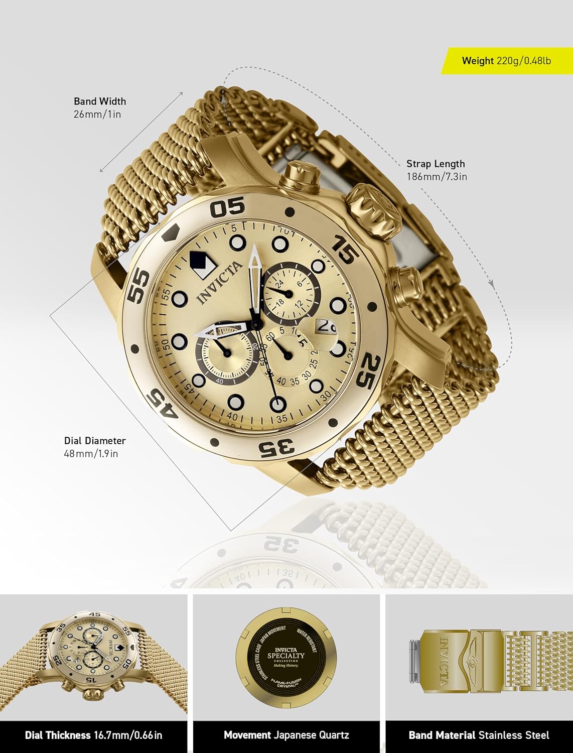 Detalle de Invicta Pro Diver: Orologio da Uomo in acciaio con movimento Quarzo, 48 mm