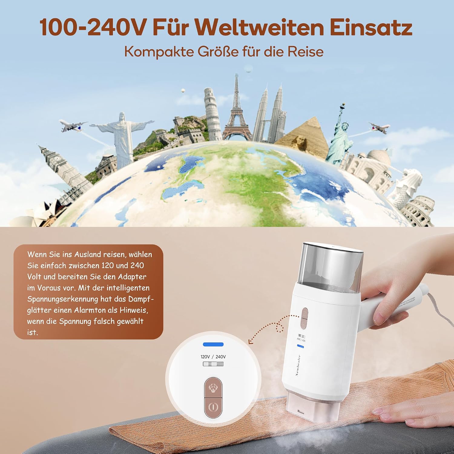 Detalle 2 de Newbealer Steamer Reise Dampfglätter 1200W